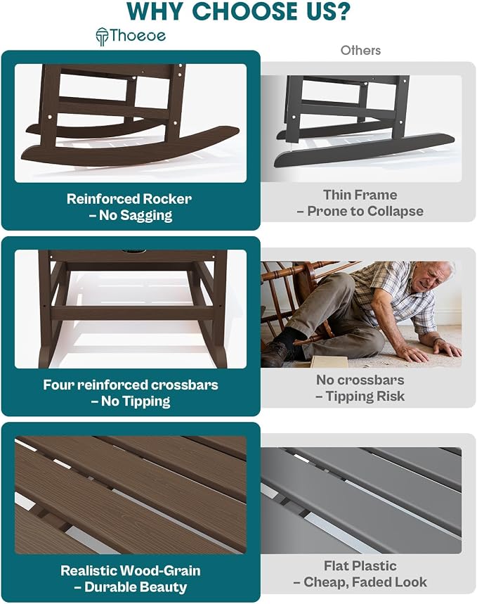 THOEOE Outdoor Rocking Chairs Set of 4, Oversized Patio Rocking Chair | HDPE - Image 4