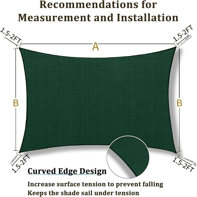 Shade&Beyond 5'x12' Sun Shade Sail Canopy Rectangle, UV Block Breathable Curved - Image 5