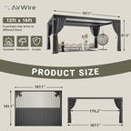 AirWire 12'x16' Louvered Pergola All-Aluminum Gazebo Dark Gray | Outdoor Pergola - Image 2