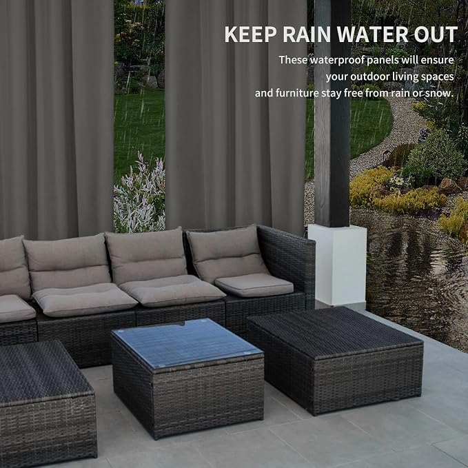 Easy-Going 100% Waterproof Outdoor Curtains 54x120 inch, Dark Grey | Windproof - Image 4