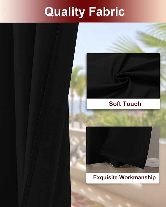 Grommet Outdoor Curtains for Patio Waterproof 8 Pcs 54x120 In Black | - Image 4