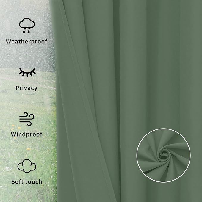 Easy-Going Outdoor Curtains for Patio 1 Panel, 110x84 inch, Sage Green | - Image 6