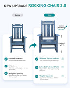 SERWALL Oversized Outdoor Rocking Chairs Set of 4, Patio Rocker Unique Blue | - Image 3