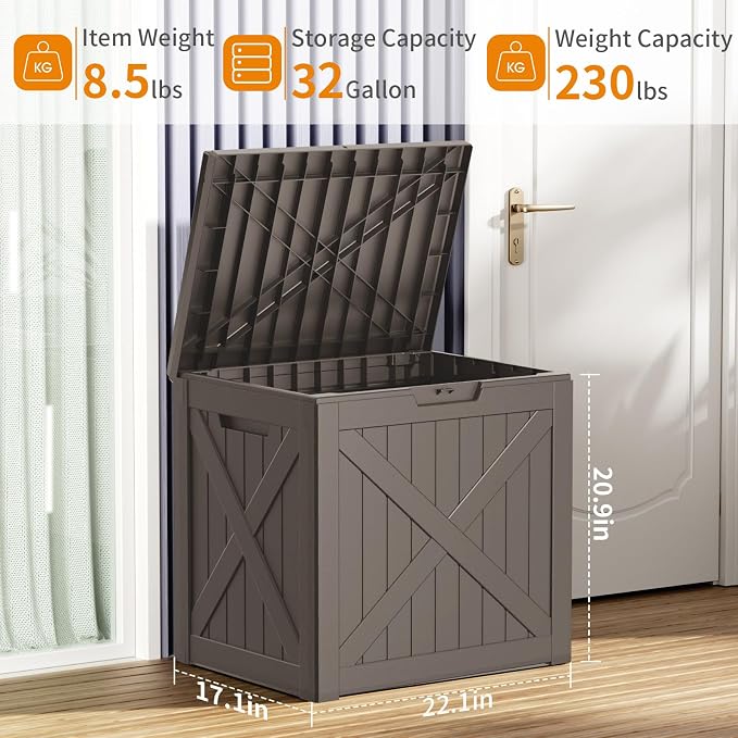32 Gallon Waterproof Resin Deck Box, UV Resistant Outdoor Storage - Image 6