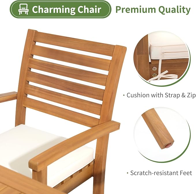 Stackable Patio Dining Chairs Set of 2, Acacia Wood, Stackable Design - Image 5