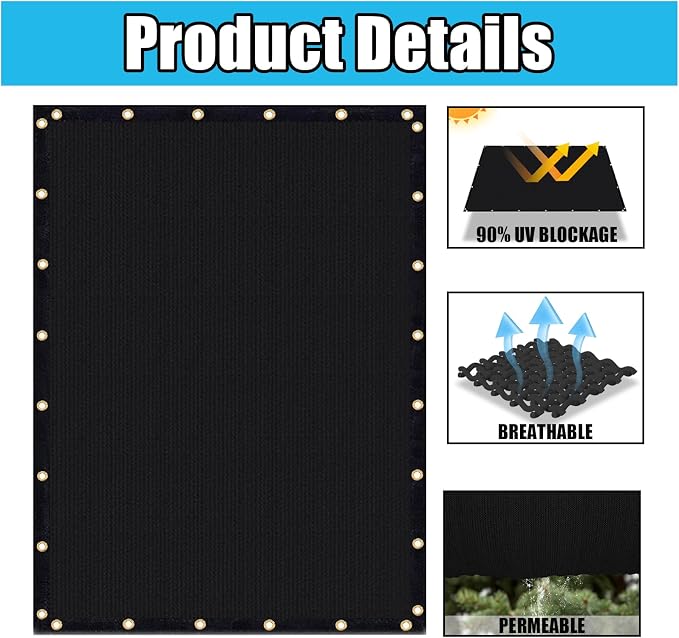Amagenix 90% Shade Fabric 17'X 19' Black Sun Shade Cloth - Image 3