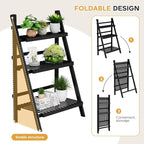 oakvivo 39.4" Foldable Plant Shelf Ladder Shelf, 3 Tier Bamboo Ladder Flower - Image 4