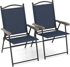 GIANTEX Set of 2 Patio Folding Chairs, Outdoor Patio Dining Chairs w/Armrest by Giantex