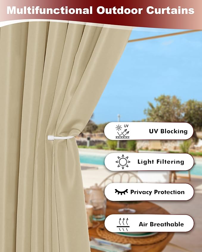 Grommet Outdoor Curtains for Patio Waterproof 8 Pcs 54x120 In Cream | - Image 3