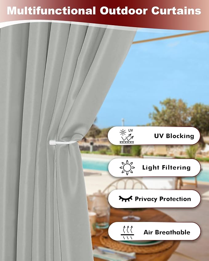 Grommet Outdoor Curtains for Patio Waterproof 8 Pcs 54x95 In Silver Grey | - Image 3