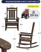 Oversized Outdoor Rocking Chair Set of 6, HDPE Porch Rocker, Coffee | - Image 2