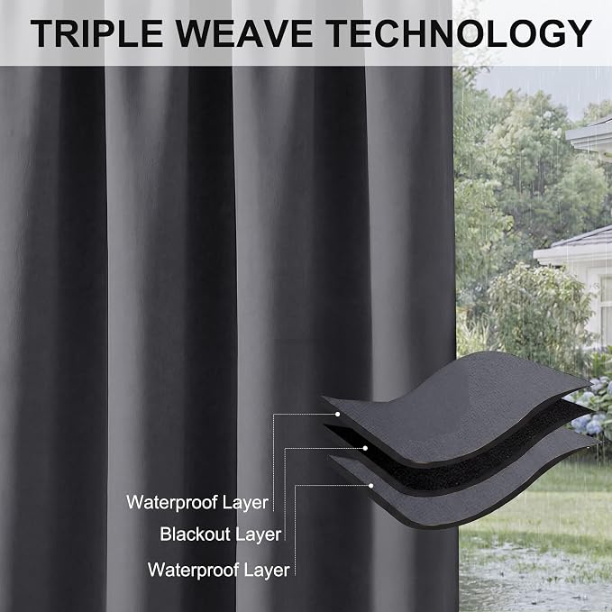 RYB HOME Outdoor Curtains for Waterproof, Indoor Outdoor Blackout Curtain | - Image 6
