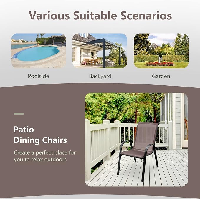 COSTWAY Patio Stackable Dining Chairs Set of 4 - Image 8