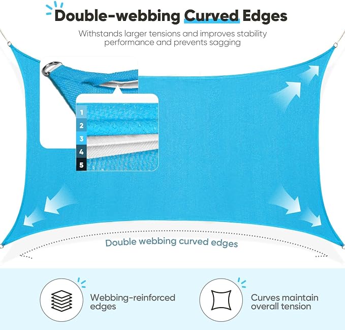 Quictent Sun Shade Sail for Patio w/Hardware Kit 185GSM 24x24ft Turquoise | - Image 4