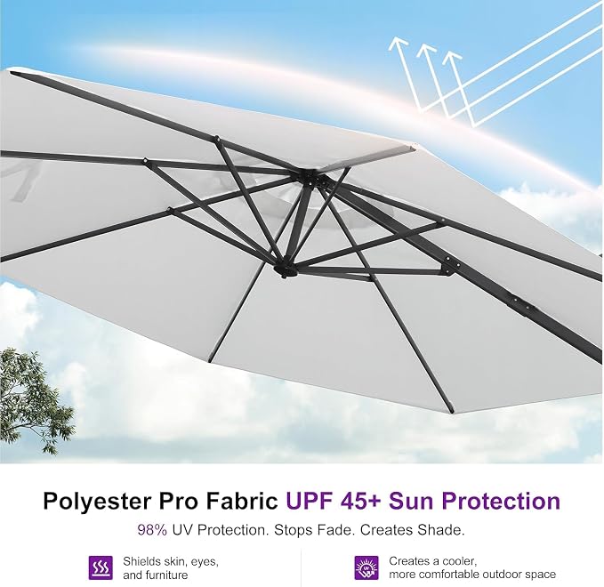 PURPLE LEAF Cantilever Umbrella 10 Feet Round Smooth 360° Rotation White | - Image 5