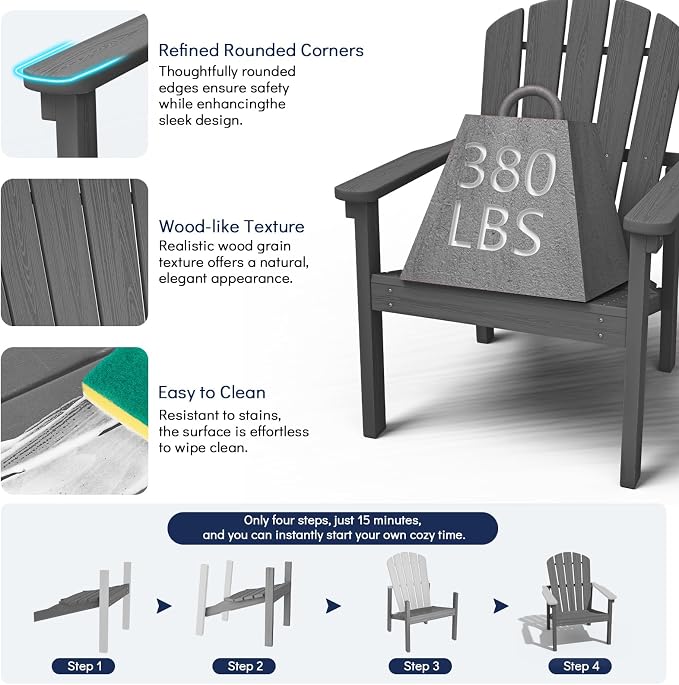 Stackable Adirondack Chairs Set of 4, Compact HDPE - Image 5