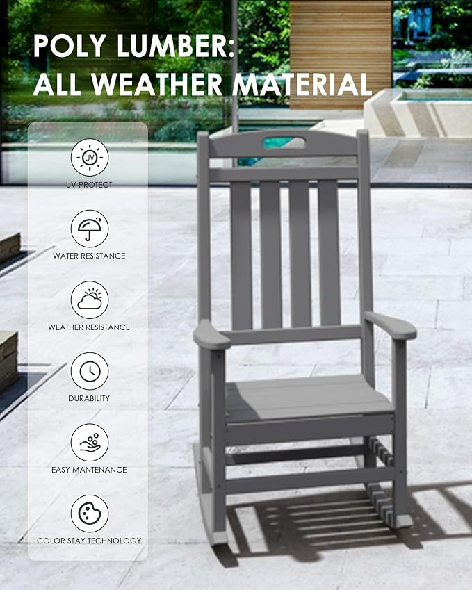 Outdoor Rocking Chair, All-Weather Resistant Poly Lumber Rocker Chair Outdoor - Image 4