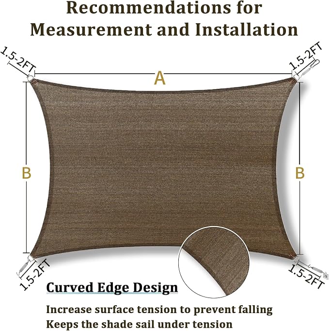 Shade&Beyond 7'x11' Sun Shade Sail Canopy Rectangle, UV Block Breathable Curved - Image 5