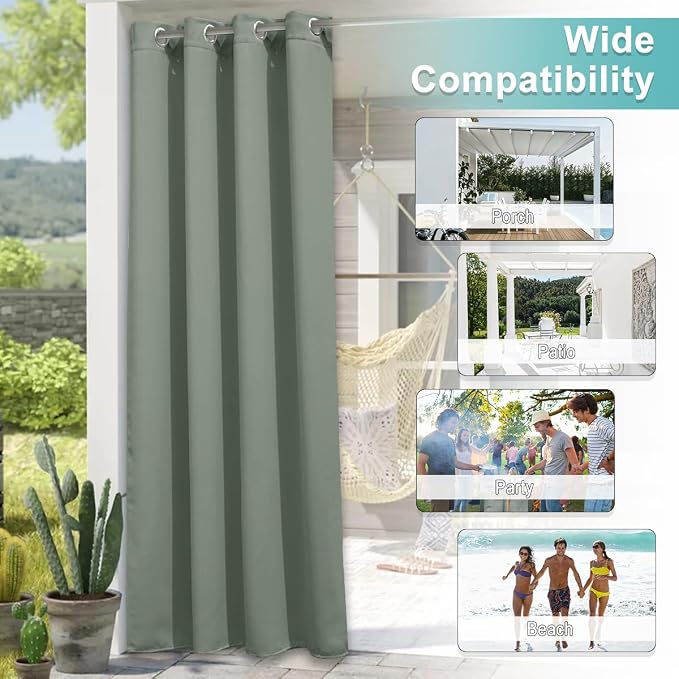NICETOWN 2 Panels Sage Green Blackout Indoor & Outdoor Curtains - Image 5