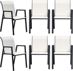 Outdoor Patio Chairs Set of 6, Oyster Beige Stackable Outdoor Chairs, - Image 7