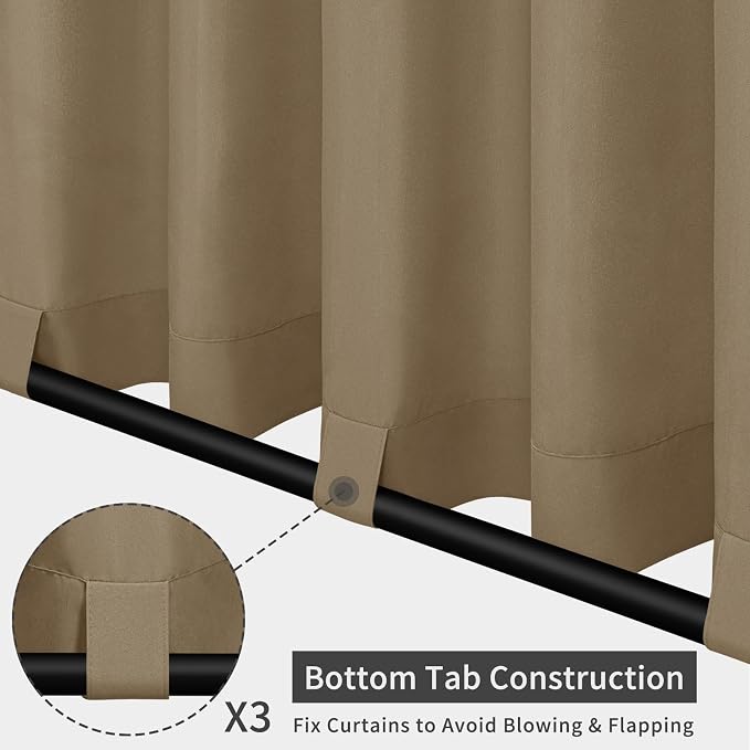 Easy-Going Outdoor Patio Curtains 2 Panels, 54x108 inch, Khaki | Privacy - Image 3