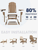 Adirondack Rocking Chair with Ottoman and Cup Holders | HDPE Porch Rocker - Image 6