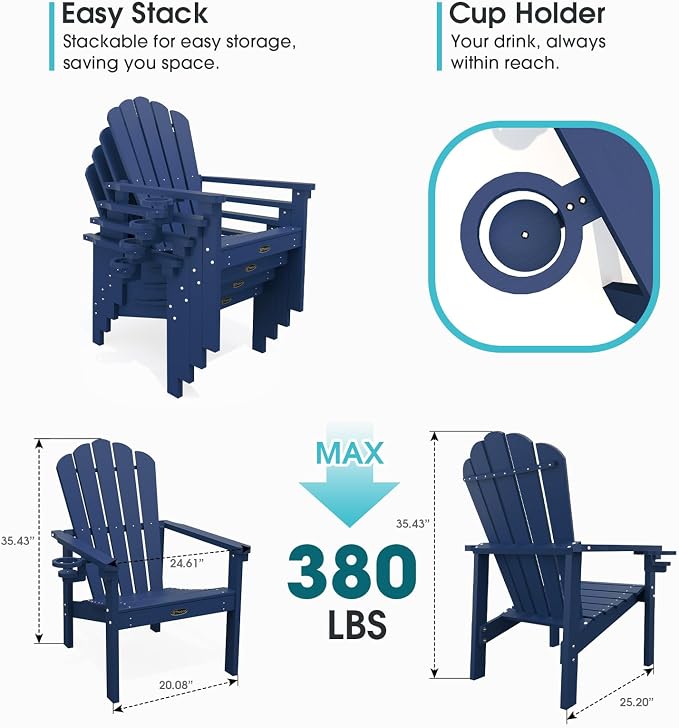 THOEOE Stackable Adirondack Chair Set of 2, HDPE Fire Pit Chairs Set of 2 | - Image 2