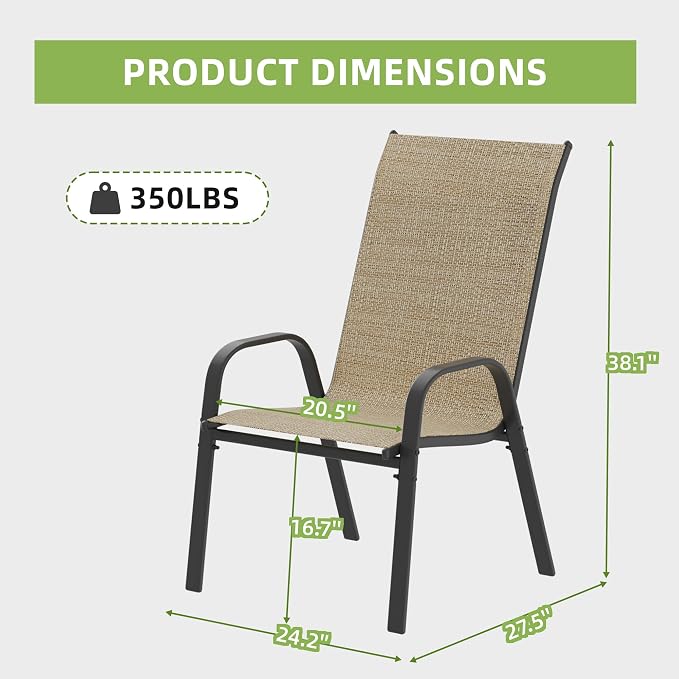 Patio Chairs Set of 2, Outdoor Stackable Dining Chairs - Image 3