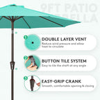 JEAREY 9FT Outdoor Patio Umbrella, Market Umbrella, Teal | Outdoor Table - Image 2