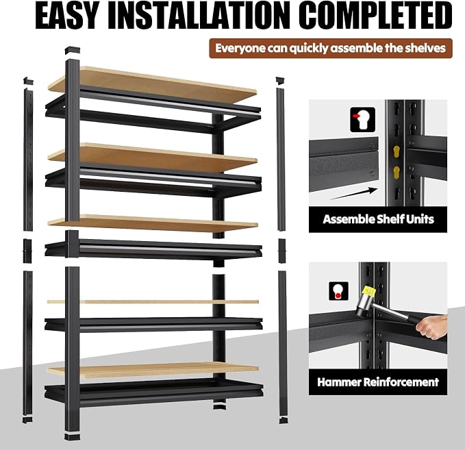 2Pack Storage Shelves, 2500lbs Garage Shelving, Adjustable Heavy Duty Shelving - Image 7