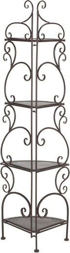 SAFAVIEH Outdoor Collection Turuca Rustic Brown Wrought Iron 4-Tier Corner Shelf - Image 5