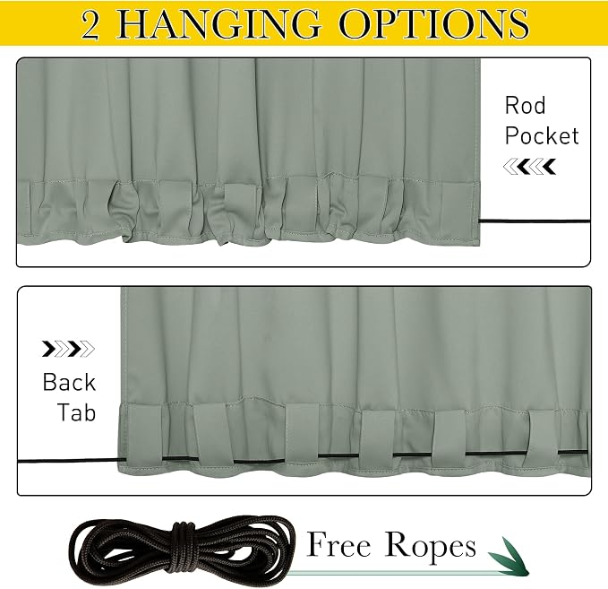 NICETOWN Gazebo Curtains Outdoor Waterproof W100 x L84 in Sage Green | - Image 2
