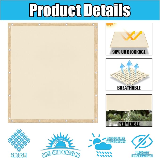 Amagenix 90% Pergola Shade Cover 8' X 17' Sun Shade Cloth - Image 3