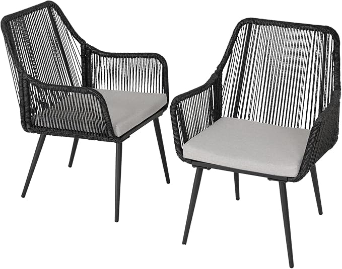 Patio Dining Chairs Outdoor Dining Chairs Set of 2, Woven Twisted Wicker Rattan - Image 9