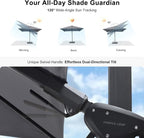 PURPLE LEAF Patio Umbrella W/Base Left-right Tilt 10FT LED, Light Grey | Create - Image 3
