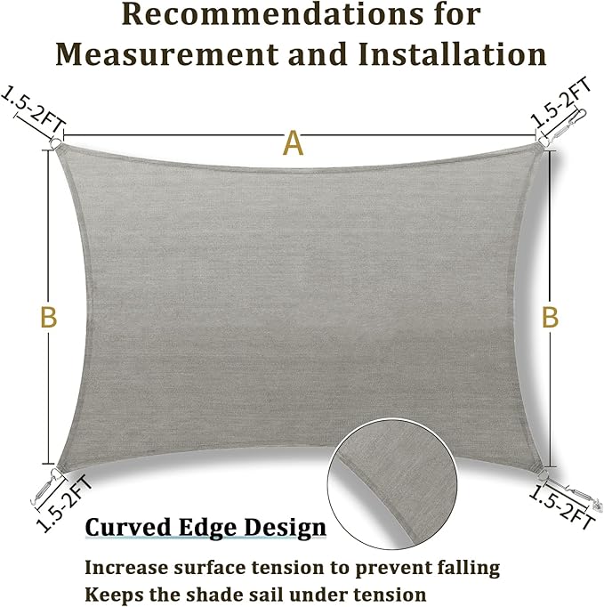 Shade&Beyond 4'x10' Sun Shade Sail Canopy Rectangle, UV Block Breathable Curved - Image 5
