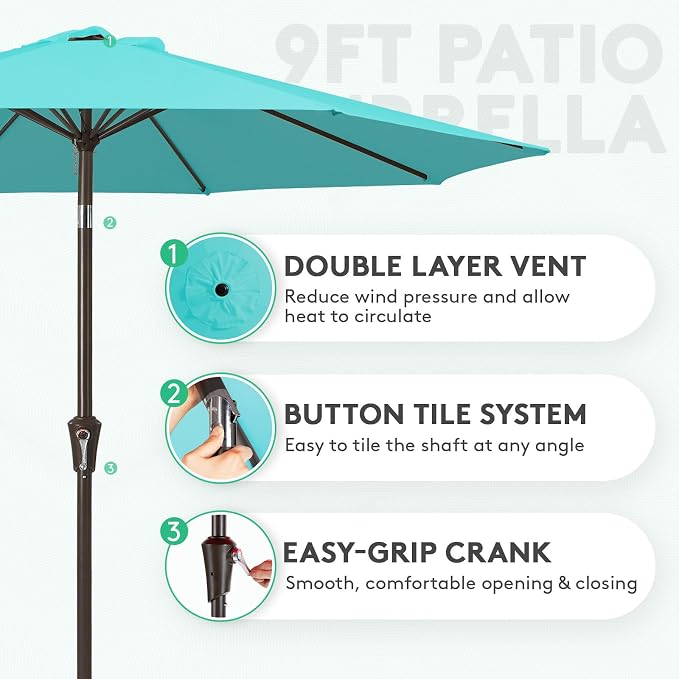 JEAREY 9FT Outdoor Patio Umbrella, Market Umbrella, Peacock Blue | Outdoor - Image 2
