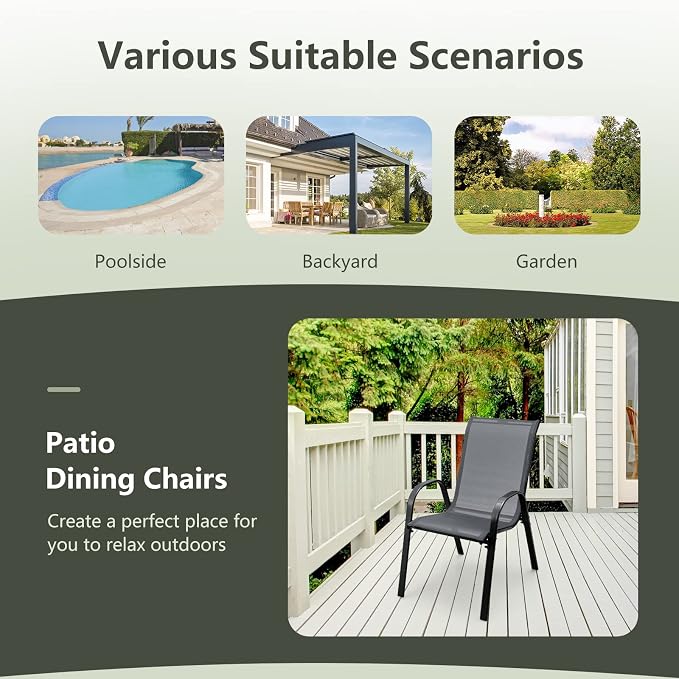 GIANTEX Patio Chairs Set of 4, Stackable Outdoor Dining Chairs - Image 8