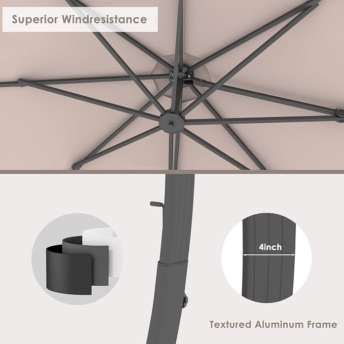11FT Solar Powered LED Light Cantilever Patio Umbrella - Image 8