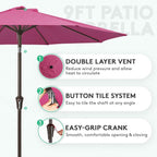 JEAREY 9FT Outdoor Patio Umbrella, Market Umbrella, Rose Pink | Outdoor Table - Image 2