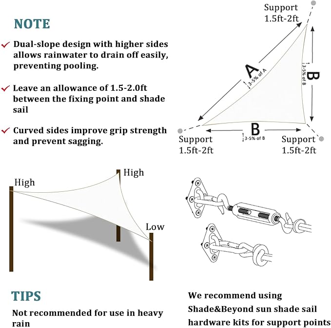 Shade&Beyond Custom Sun Shade Sail 11'x13'x17' Triangle Sun Sail Shades Patio - Image 6