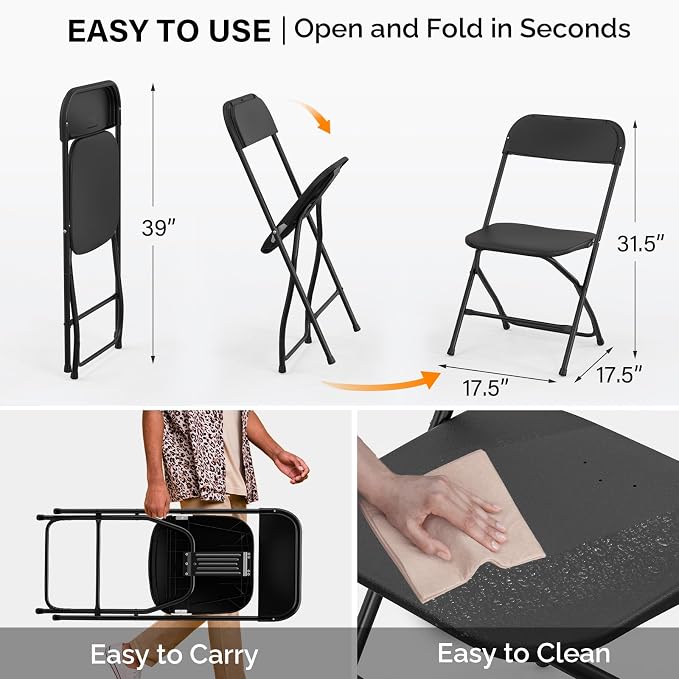 VINGLI 1 Pack Black Plastic Folding Chair, Indoor Outdoor Portable Stackable - Image 3
