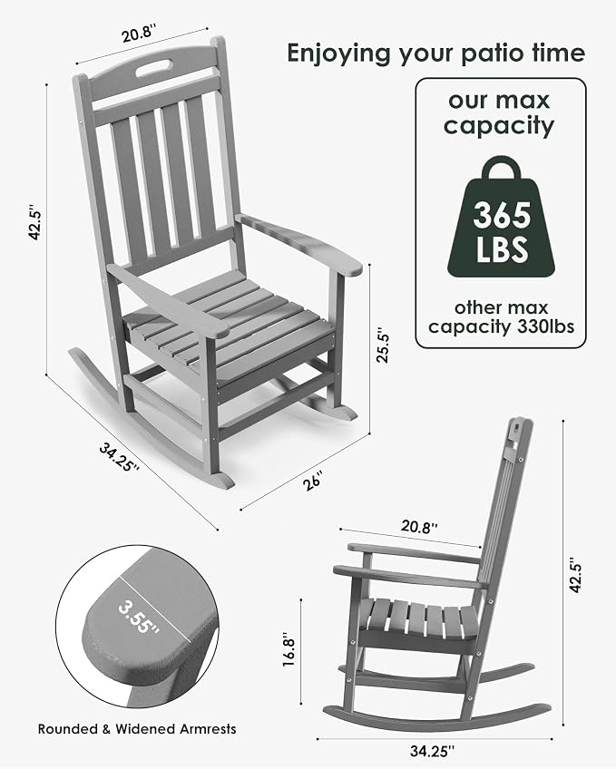 Outdoor Rocking Chair Set of 4, All-Weather Resistant Poly Lumber Rocker Chair - Image 2