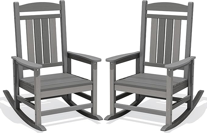 Oversized Outdoor Rocking Chairs Set of 2, Porch Rocker Unique Gray | by KINGYES