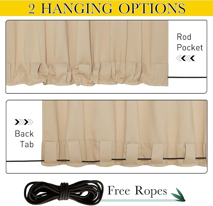NICETOWN 2 Panels Outdoor Curtains Bottom Fixed W46xL90 Biscotti Beige | - Image 3