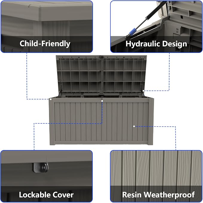 270 Gallon Outdoor Storage Box Resin Deck Box All Weather Waterproof Large - Image 4