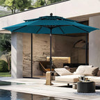 PHI VILLA 10ft Outdoor Patio Umbrellas, 3 Tier Vented Table Umbrella, Cyan | by PHIVILLA