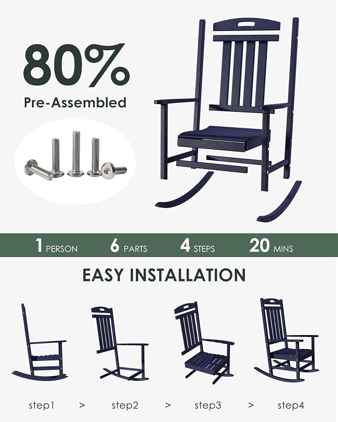 Outdoor Rocking Chair Set of 2, All-Weather Resistant Poly Lumber Rocker Chair - Image 3