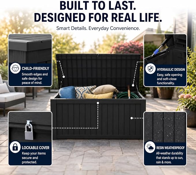 260 Gallon Resin Deck Box, Outdoor Toy Storage Box, Package Delivery Box - Image 3