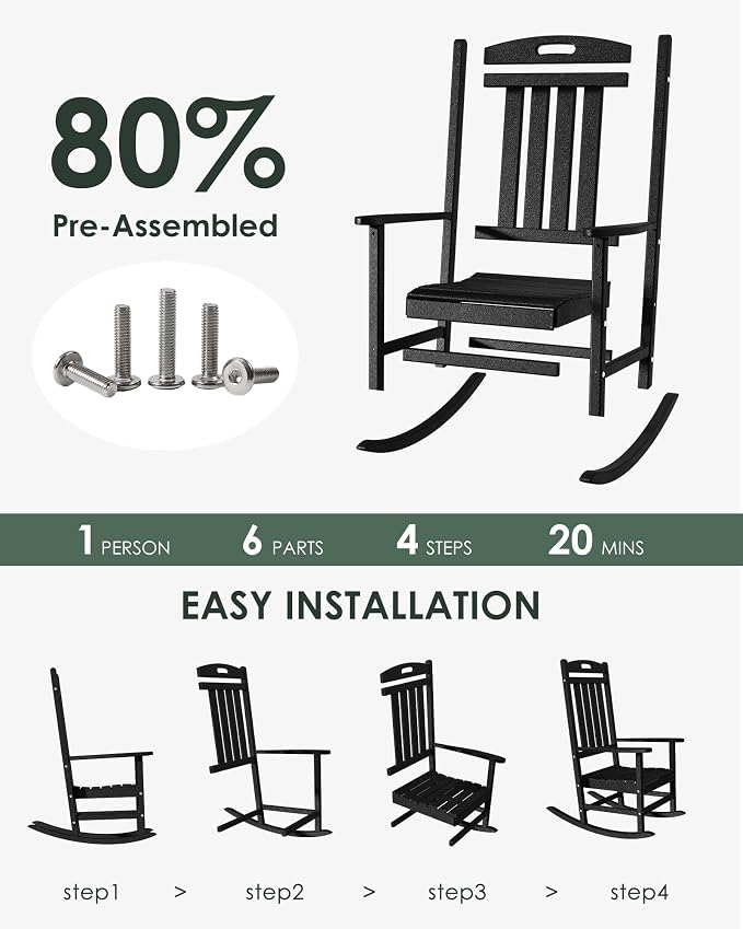 Outdoor Rocking Chair Set of 4, High Back Plastic Patio Rocking Chairs - Image 3